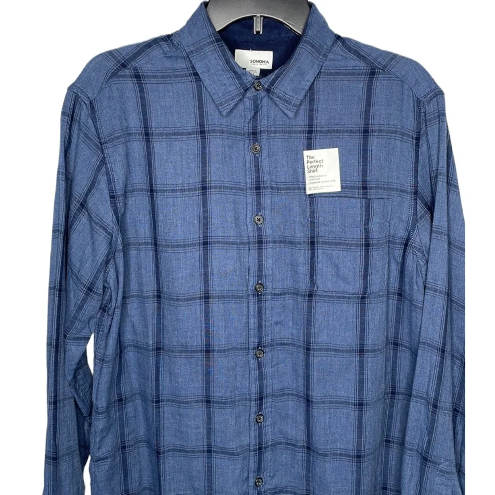 NWT M Mens Sonoma‎ Button Down Shirt Blue Plaid